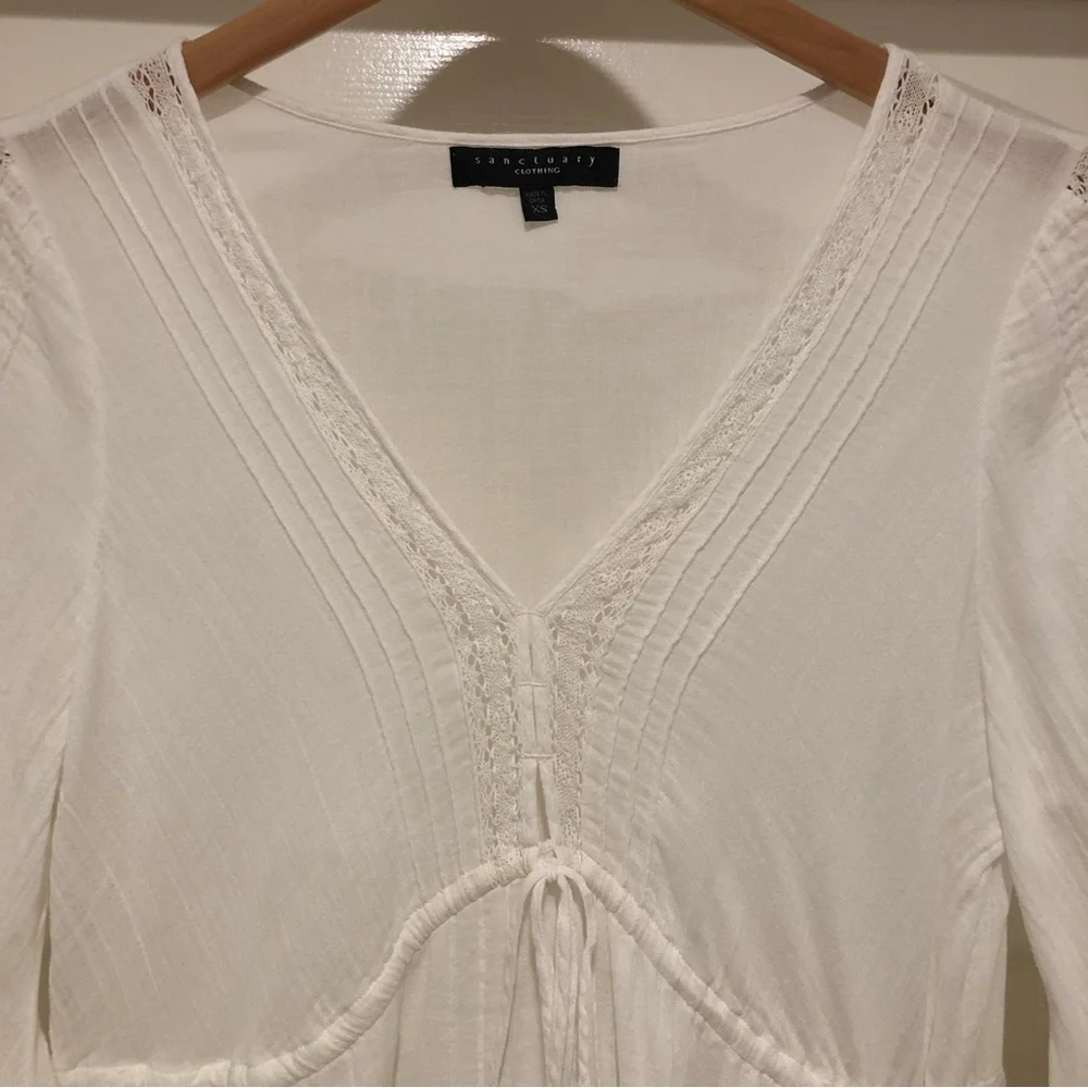 SANCTUARY White 100% Cotton Beach Vibes Dress Flared Sleeves Size XS Beautiful! - Picture 2 of 14
